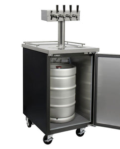 Kegco 24" Wide Homebrew Four Tap Black Commercial Kegerator with Kegs