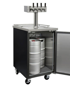 Kegco 24" Wide Homebrew Four Tap Black Commercial Kegerator with Kegs