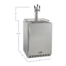 Load image into Gallery viewer, Kegco 24&quot; Wide Triple Tap All Stainless Steel Outdoor Built-In Right Hinge Kegerator with Kit