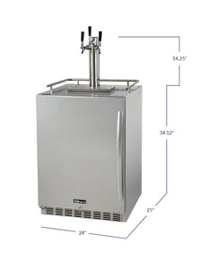 Kegco 24" Wide Triple Tap All Stainless Steel Outdoor Built-In Digital Left Hinge Kegerator with Kit